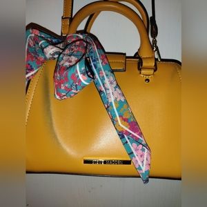 Steve Madden Breese Crossbody Bag/Purse Satchel w/floral scarf - Gold Yellow -